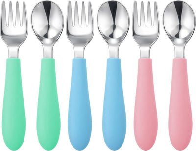 6 Pzas Cubiertos Niños Acero Inox Mango Silicona