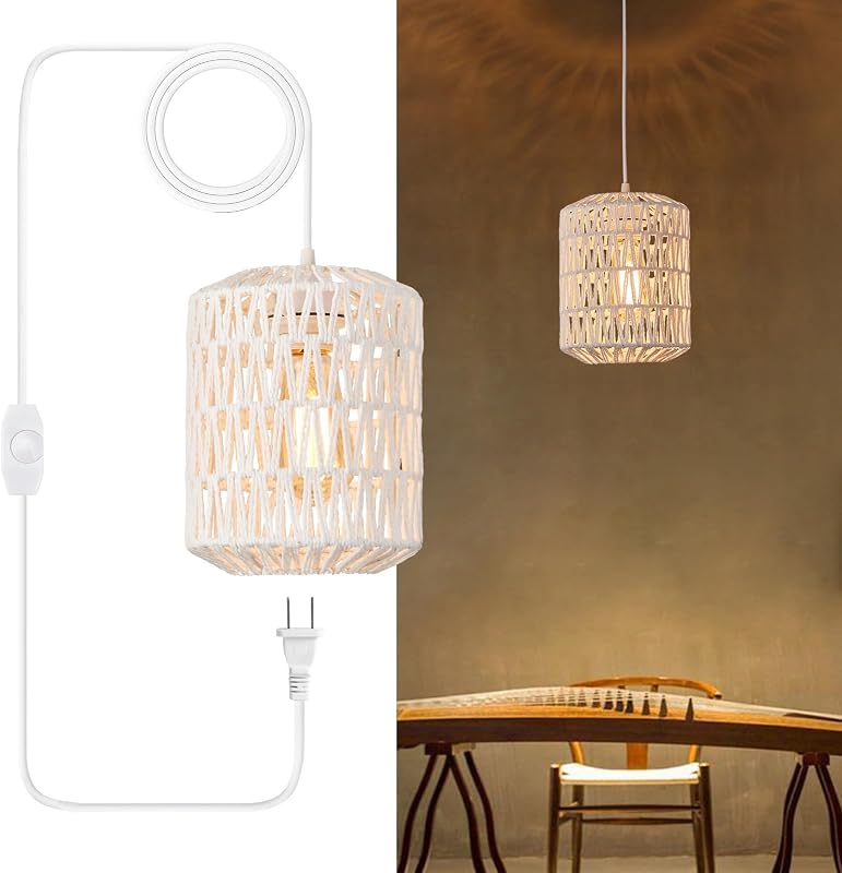 Luz colgante ratán enchufable 15ft estilo bohemio