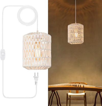 Luz colgante ratán enchufable 15ft estilo bohemio
