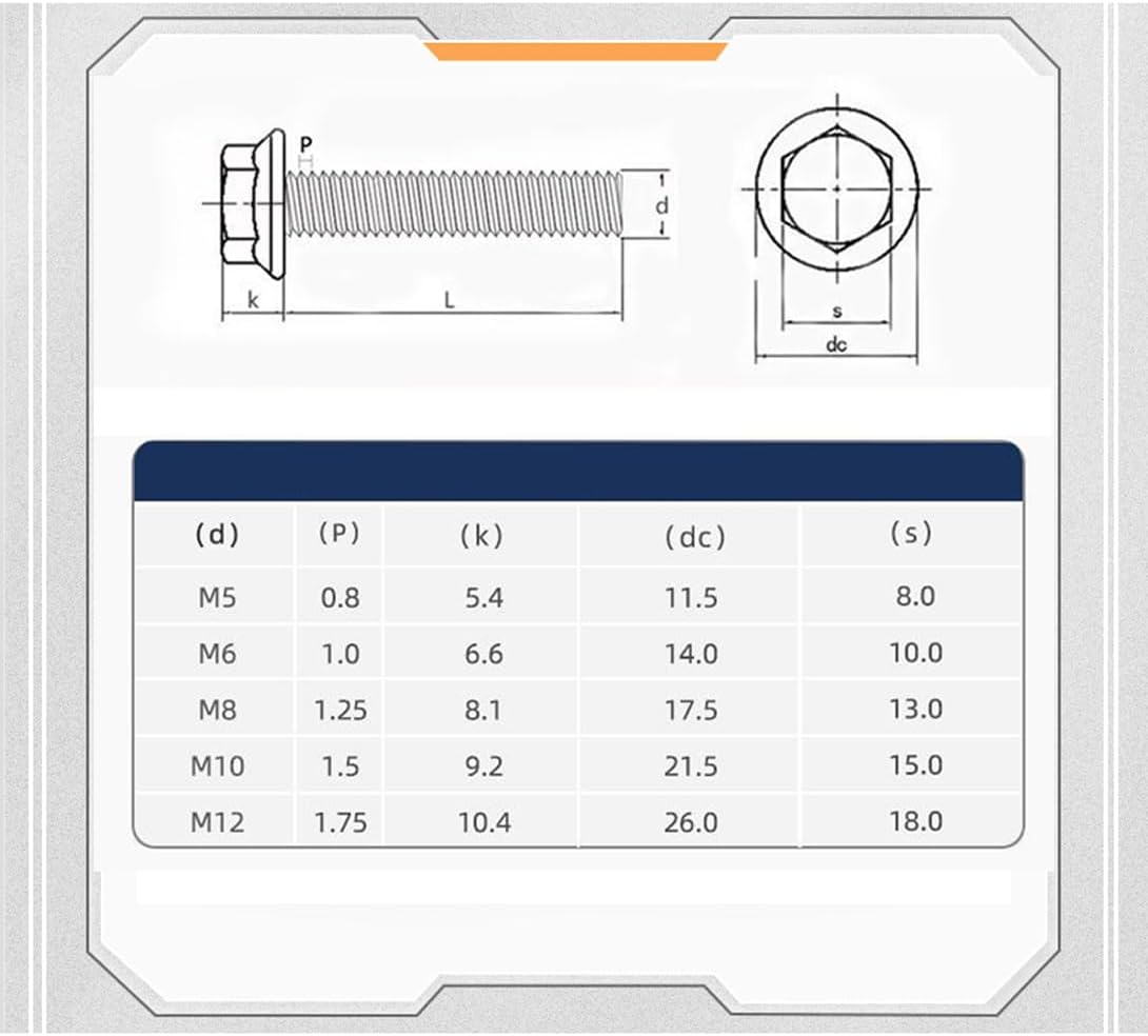 Tornillos hex con brida acero inox 18-8 30 pzas