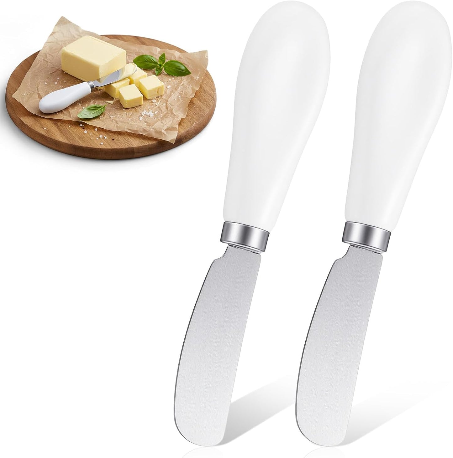 2 Cuchillos Mantequilla Acero Inox Asa Porcelana Espardor Queso