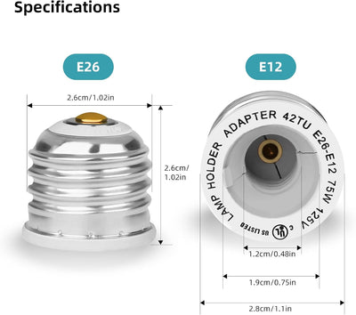 6 Pzas Adaptador E26 a E12 Enchufe Luz E27 a E12 75W
