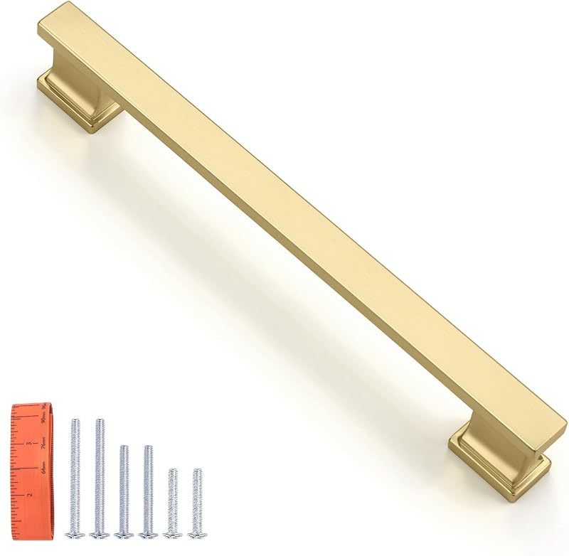 10 Tiradores Gabinete Oro Cepillado 6-3/10" Manijas Cocina