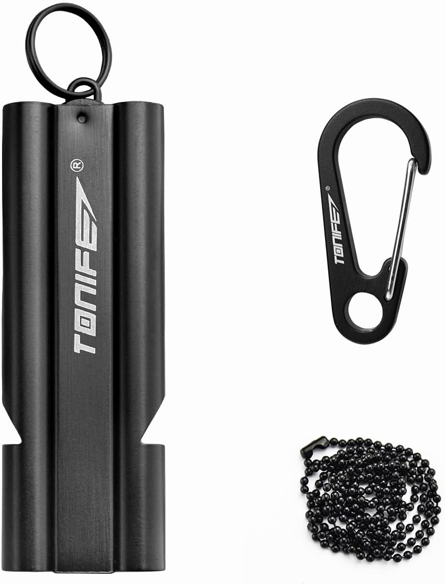 Silbato emergencia doble tubo acero inox camping