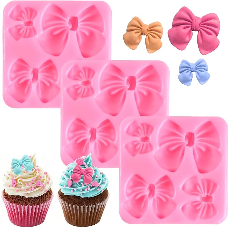 3 Moldes Silicona Rosa Chocolate Lazo Boda Cupcakes Fondant
