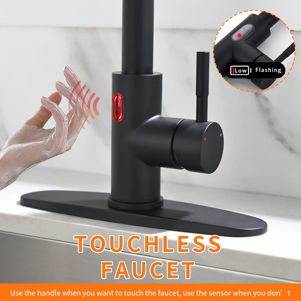 Grifo cocina sin contacto rociador desplegable luz LED negro