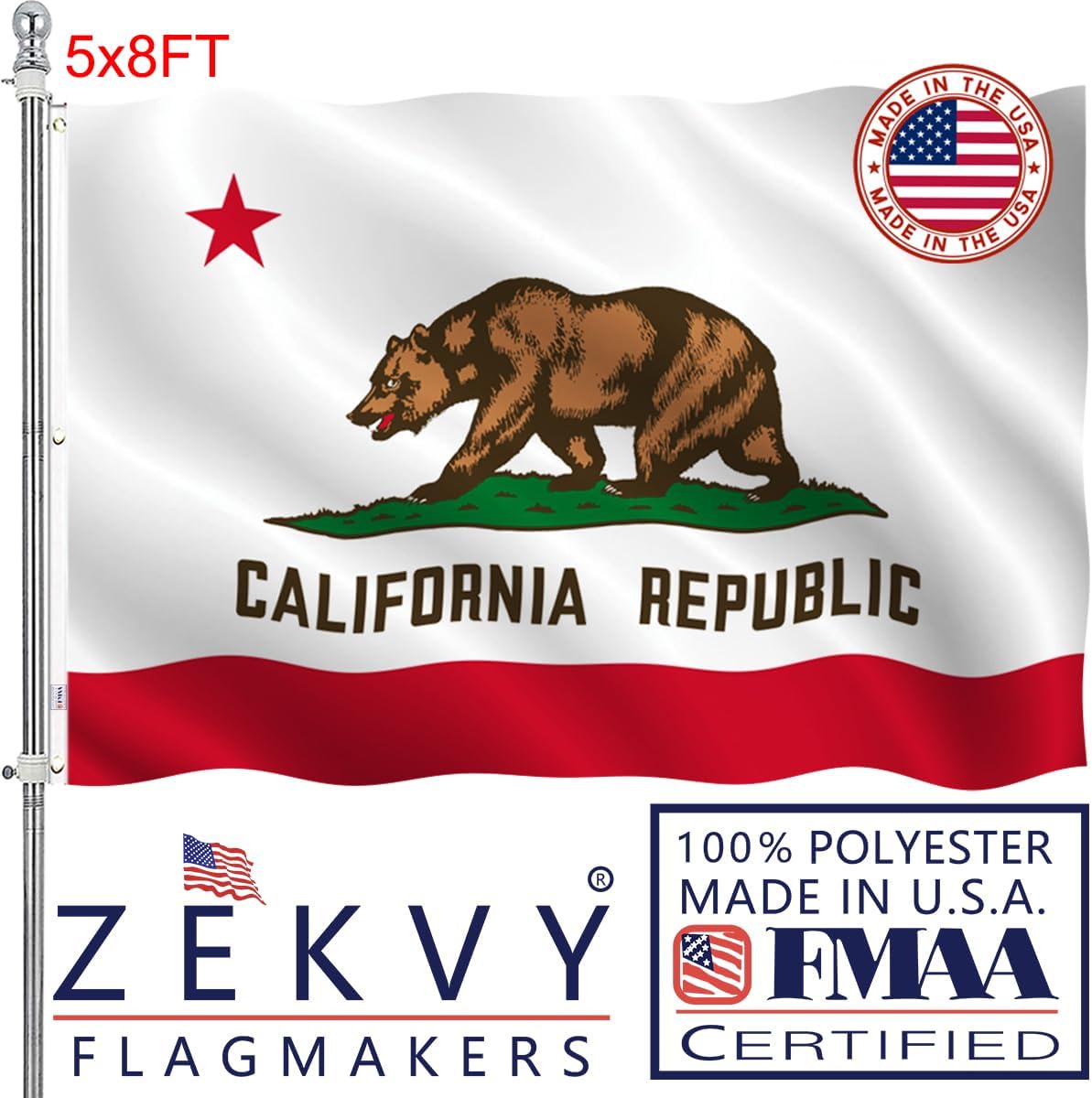 Bandera California 5x8 doble cara resistente con ojales