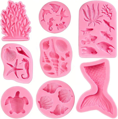 Molde de silicona temática marina con tortugas, peces y corales para fondant