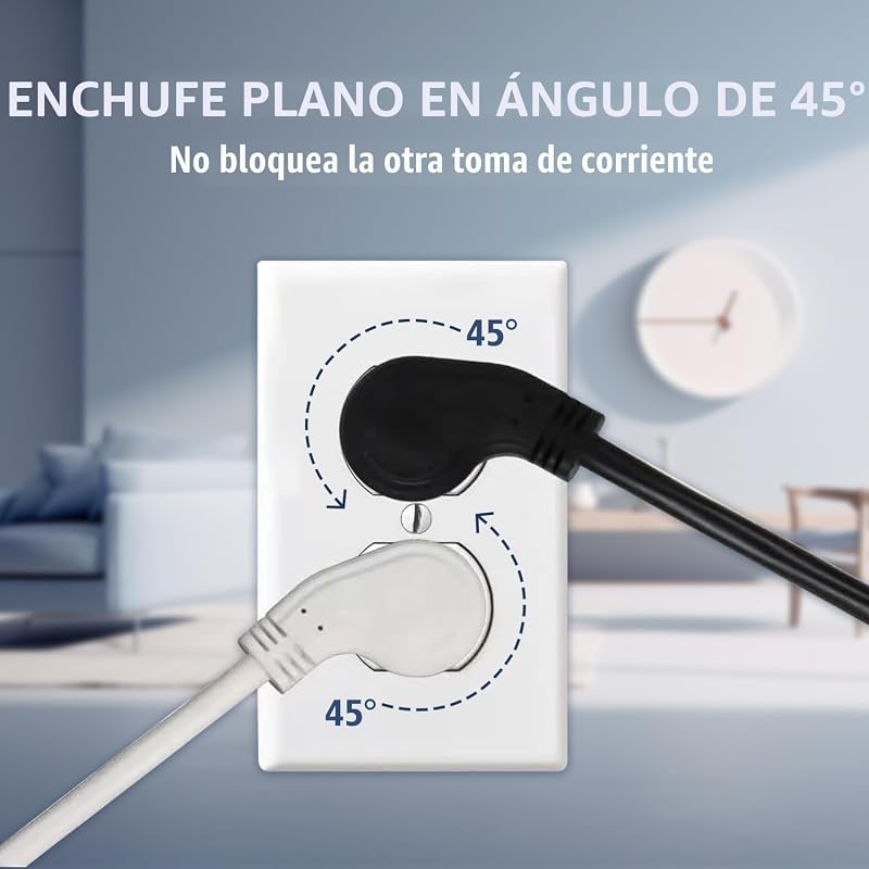 Cable extensión 1875W 15A perfil bajo 3 clavijas blanco