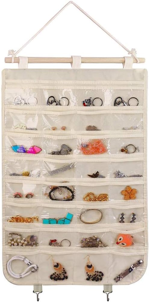 Organiz. colgante joyas 32 bolsillos beige