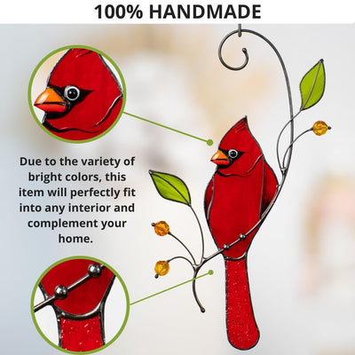 Atrapasoles diseño pájaro rojo vitral para colgar ventana