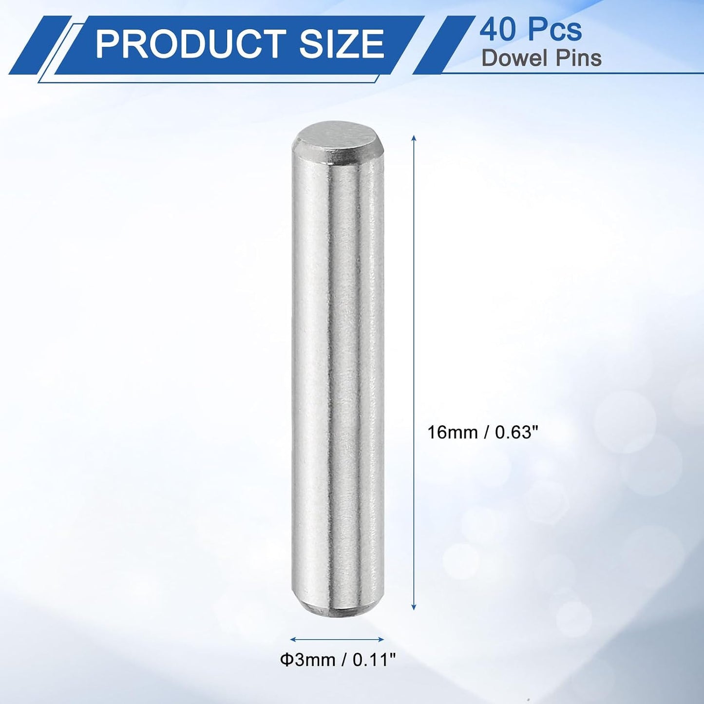 40 Pzas Pasadores Espiga Acero Inox 316L 3x16mm Tono Plata