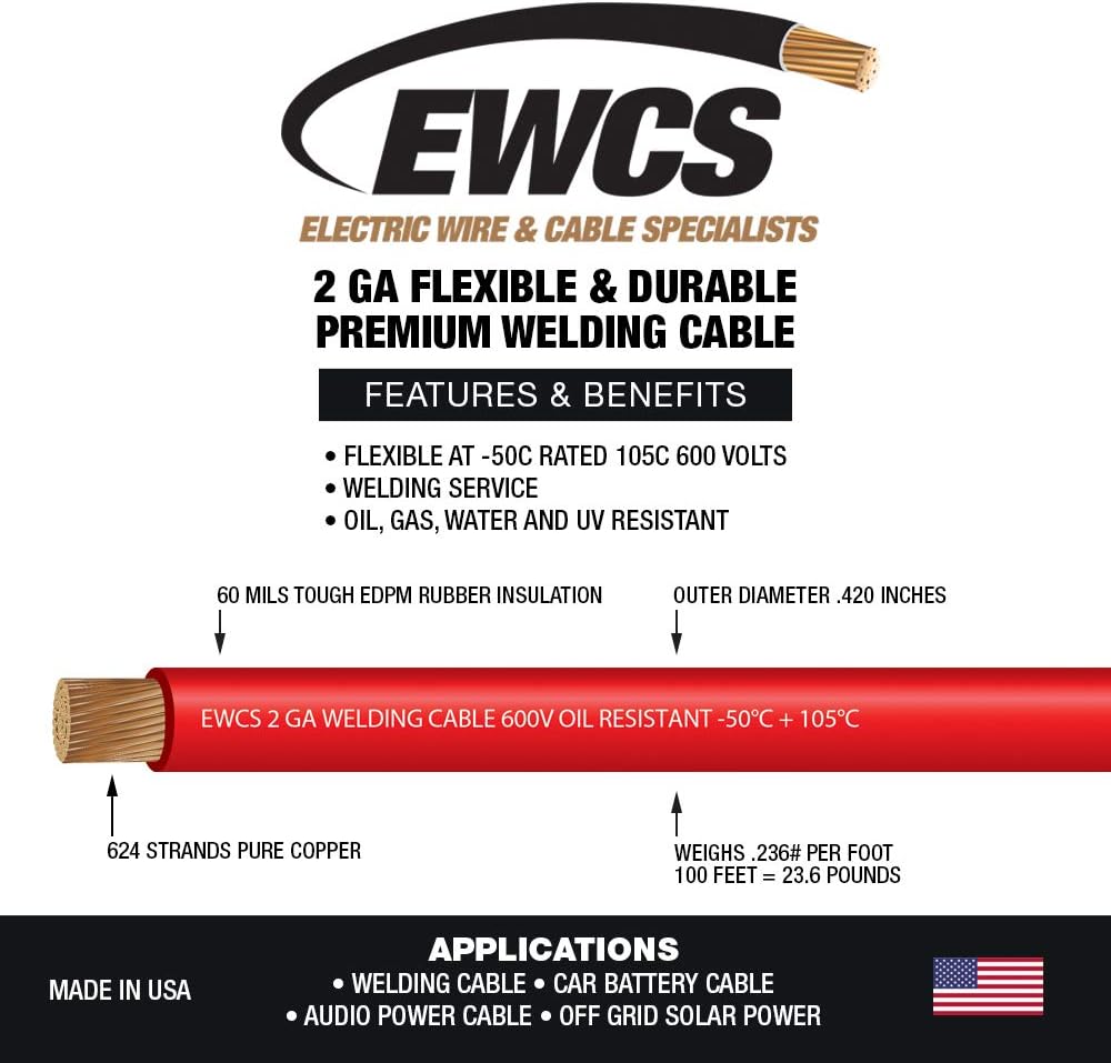 Cable soldadura extraflexible 600V 3,05m color rojo