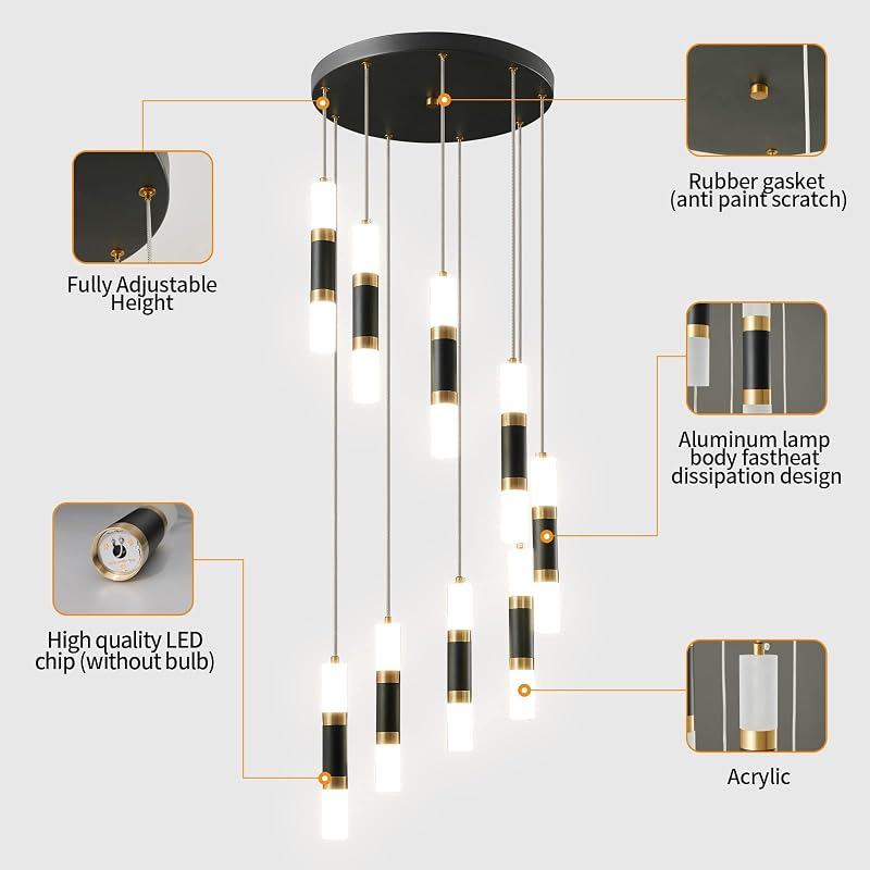 Candelabro LED 9 luces regulable entrada escalera negro