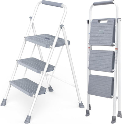 Escalera 3 escalones acero resistente con pedal antideslizante