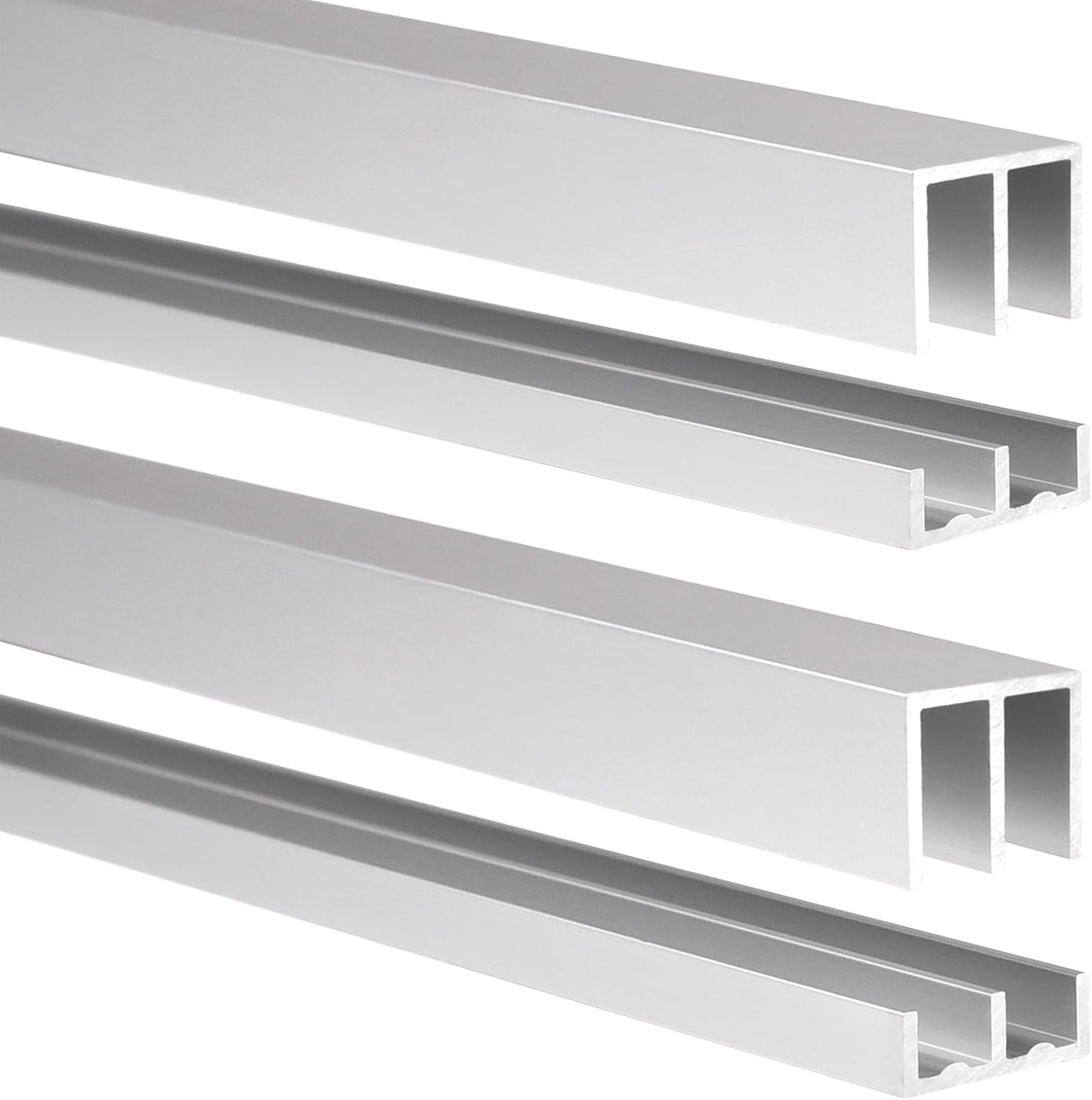 2 Rieles Aluminio Puertas Correderas 48x0.79pulg Plateado