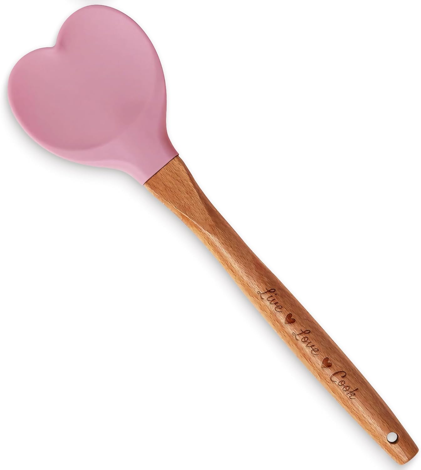 Cuchara bambú forma corazón mango grabado orificio colgar