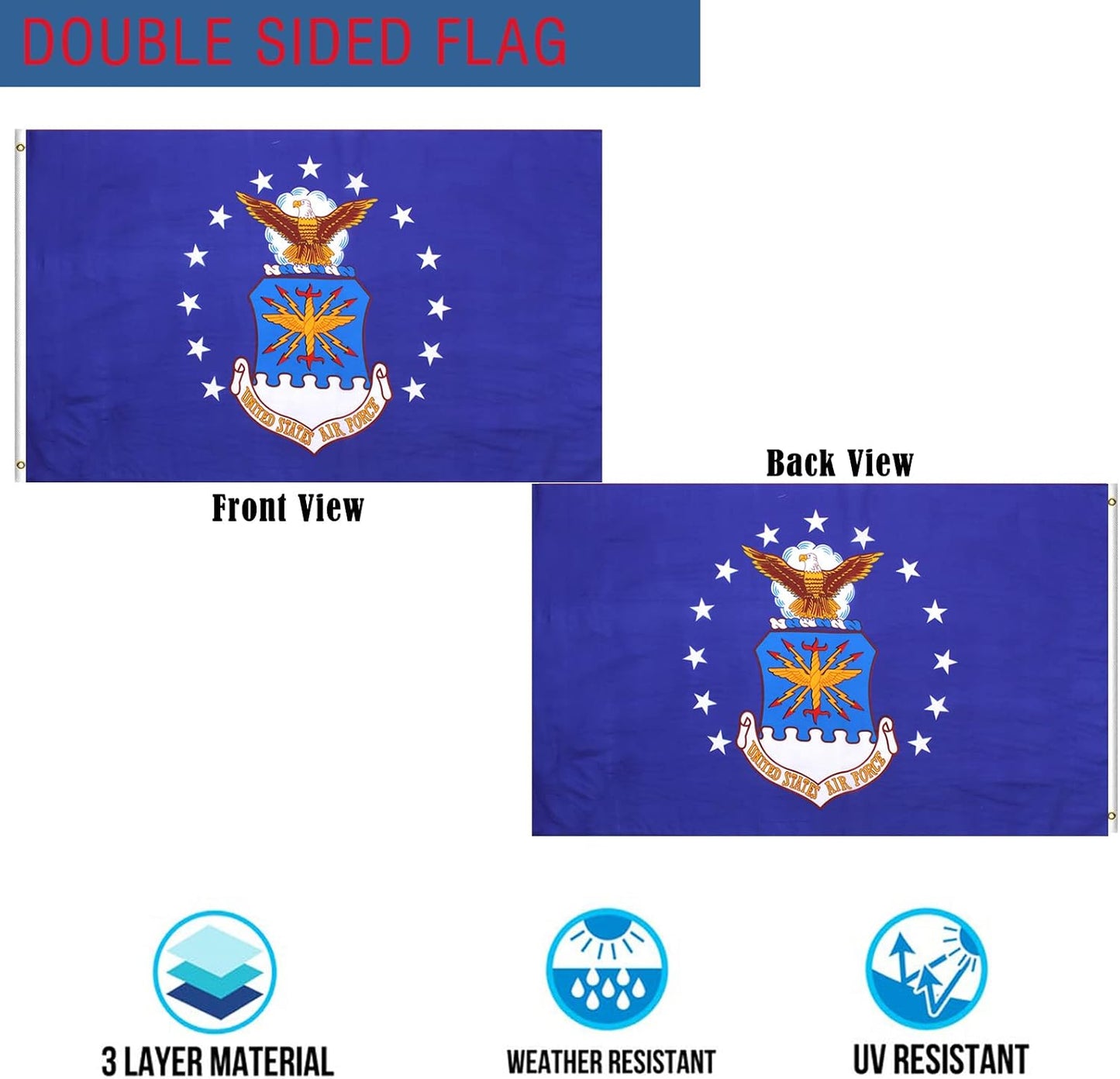 Bandera Fuerza Aérea EE.UU. 3x5" doble cara resistente