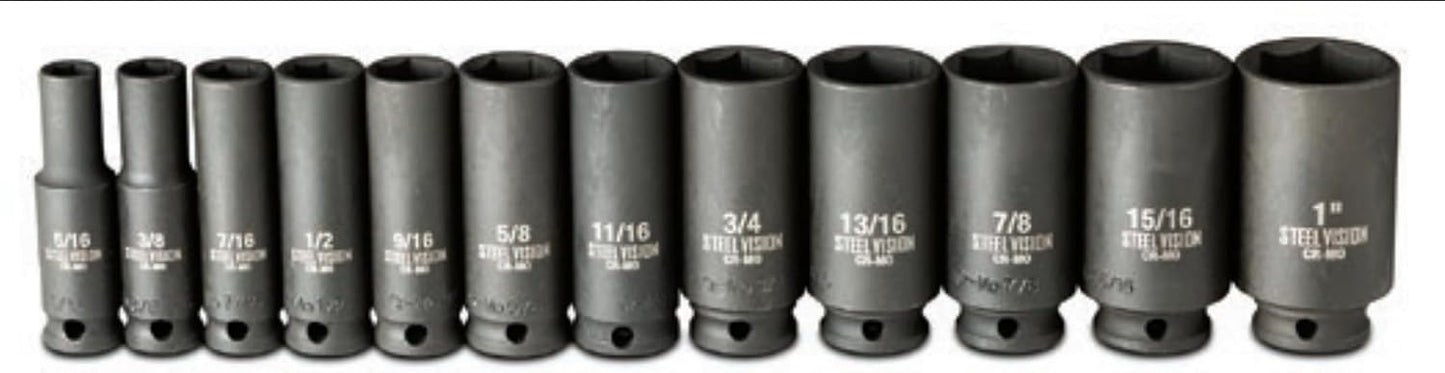 Set 12 Pzas Dados Impacto Profundo Acero Cromo-Molibdeno