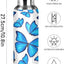 Botella agua acero inox sin BPA con pajilla mariposas azules
