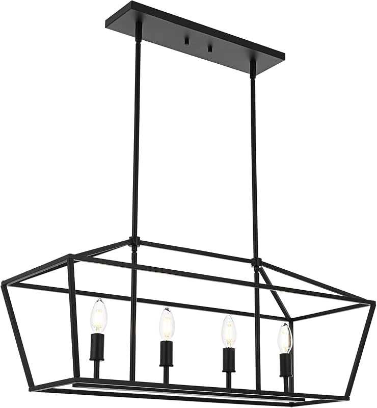Lámpara araña rústica 4 luces 32pulg negro comedor