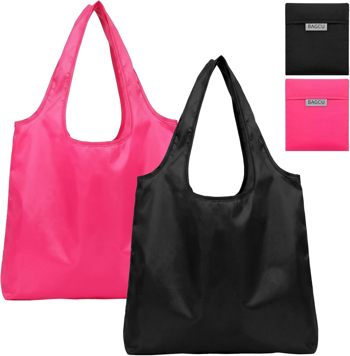 Paquete de 2 bolsas plegables lavables con soporte rosa y negro