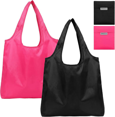 Paquete de 2 bolsas plegables lavables con soporte rosa y negro