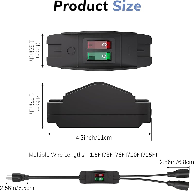 Cable extensión 2 vías 3 clavijas con interruptor NEMA 5-15P