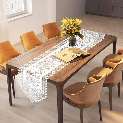 Camino mesa encaje blanco 13x71pulg tejido algodón navidad boda