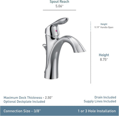 Llave monomando arco alto Moen Eva baño