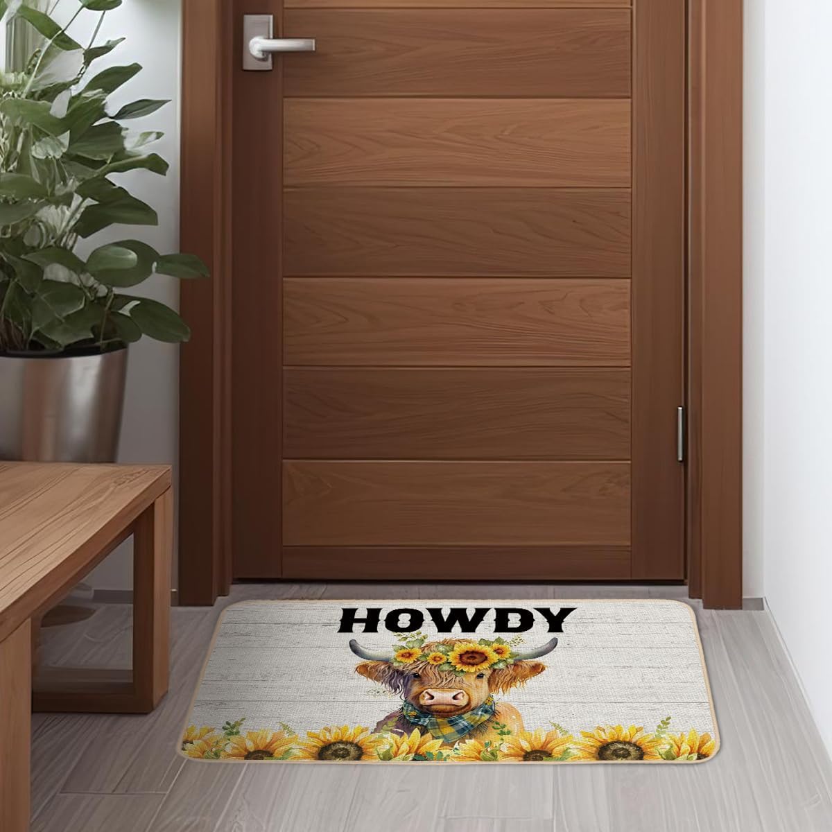 Tapete puerta vaca occidental flores amarillas 30x16"