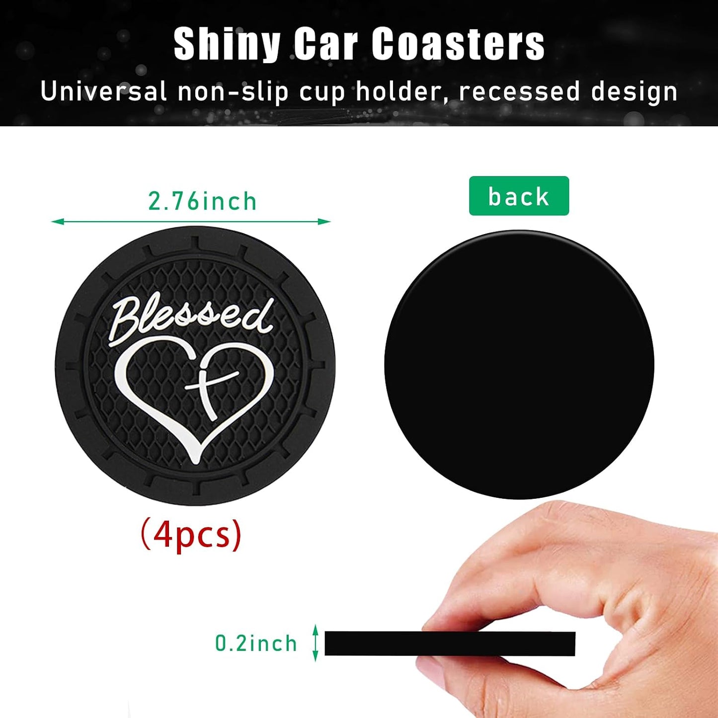 4 Pzas Posavasos Antideslizantes PVC con Cruz y Corazón para Auto