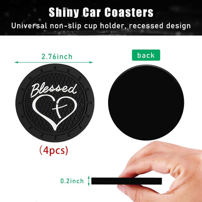 4 Pzas Posavasos Antideslizantes PVC con Cruz y Corazón para Auto