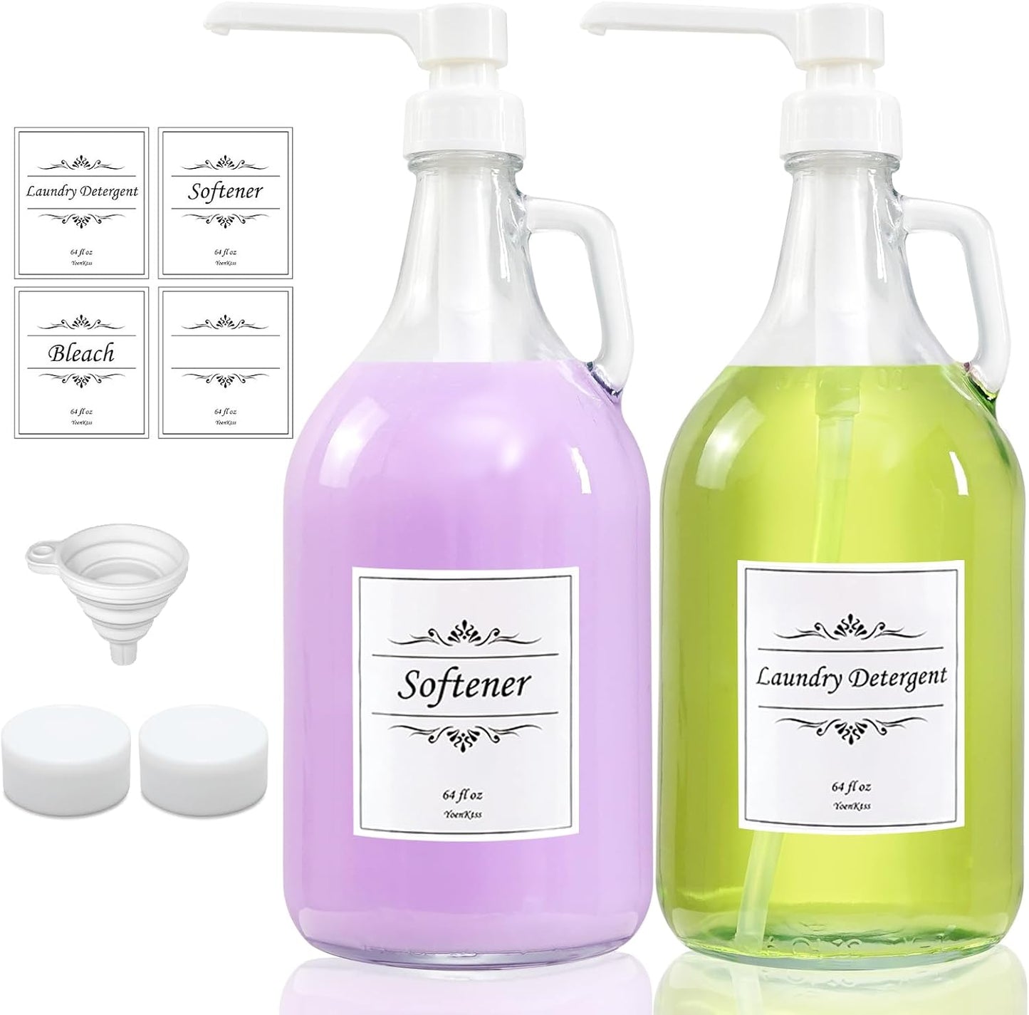 2 Dispensadores Detergente Vidrio 64oz con Tapa Hermética