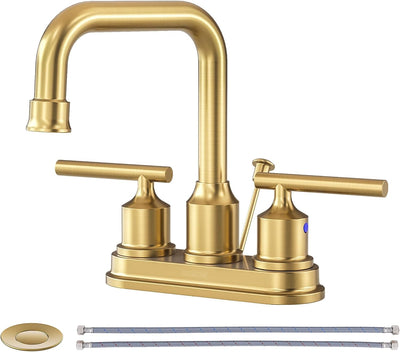 Grifo baño dorado cepillado 4pulg 3 agujeros 2 manijas con drenaje