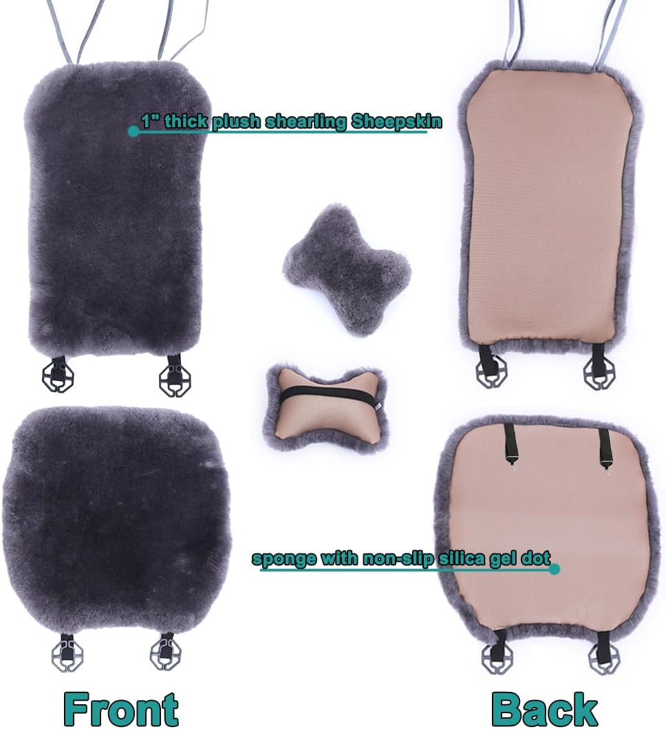 2 Fundas Asiento Coche Piel Oveja Esponjosa Negro