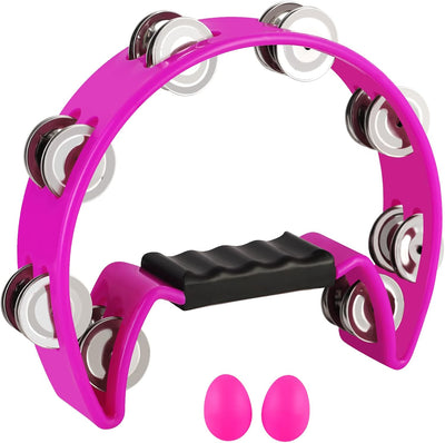 Pandereta metal con cascabeles manual media luna para adultos