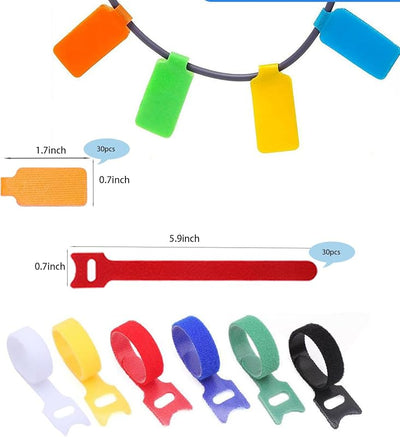 Pack 60 etiquetas cable reutilizables con organizador 30 lazos