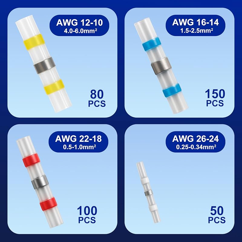 800 Conectores Termocontraibles Impermeables 26-10 AWG