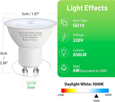 Bombilla LED GU10 6W 5000K Blanco Día 650 Lúmenes No Regulable