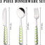 Set 3 Pzas Cubiertos Acero Inox Mango Cerámica Patrón Ajedrez Verde