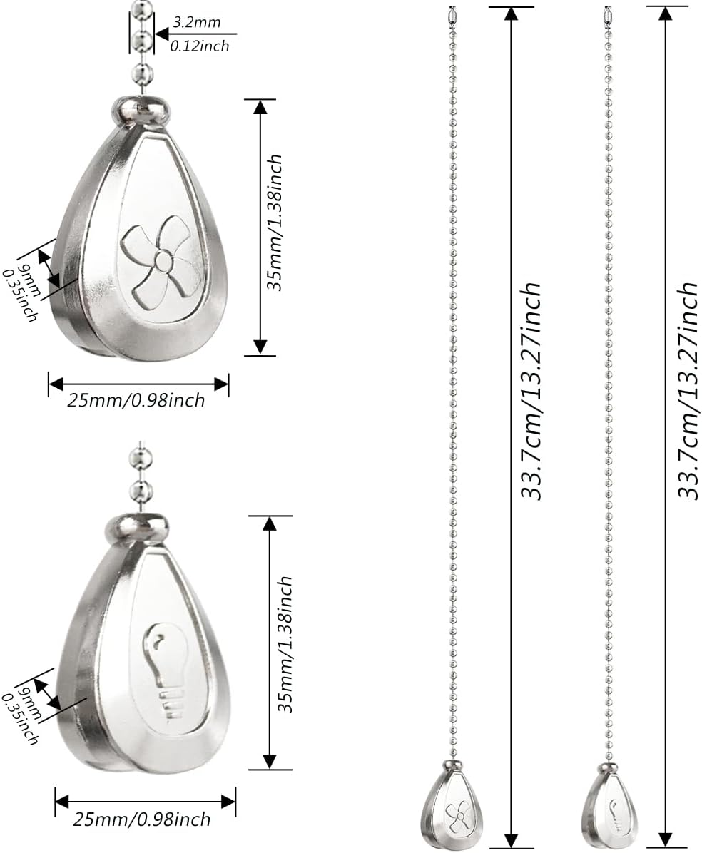 Set 2 cadenas ventilador techo 12pulg con bolas plateado