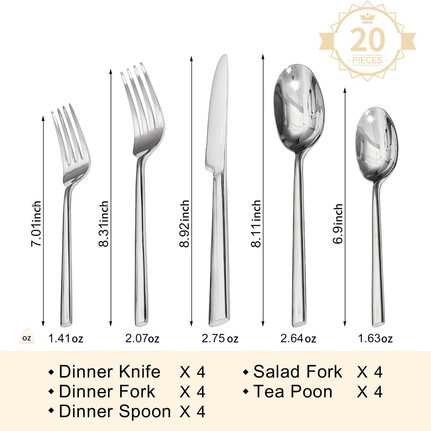 Set 20 Pzas Cubiertos Acero Inox Pulido Espejo