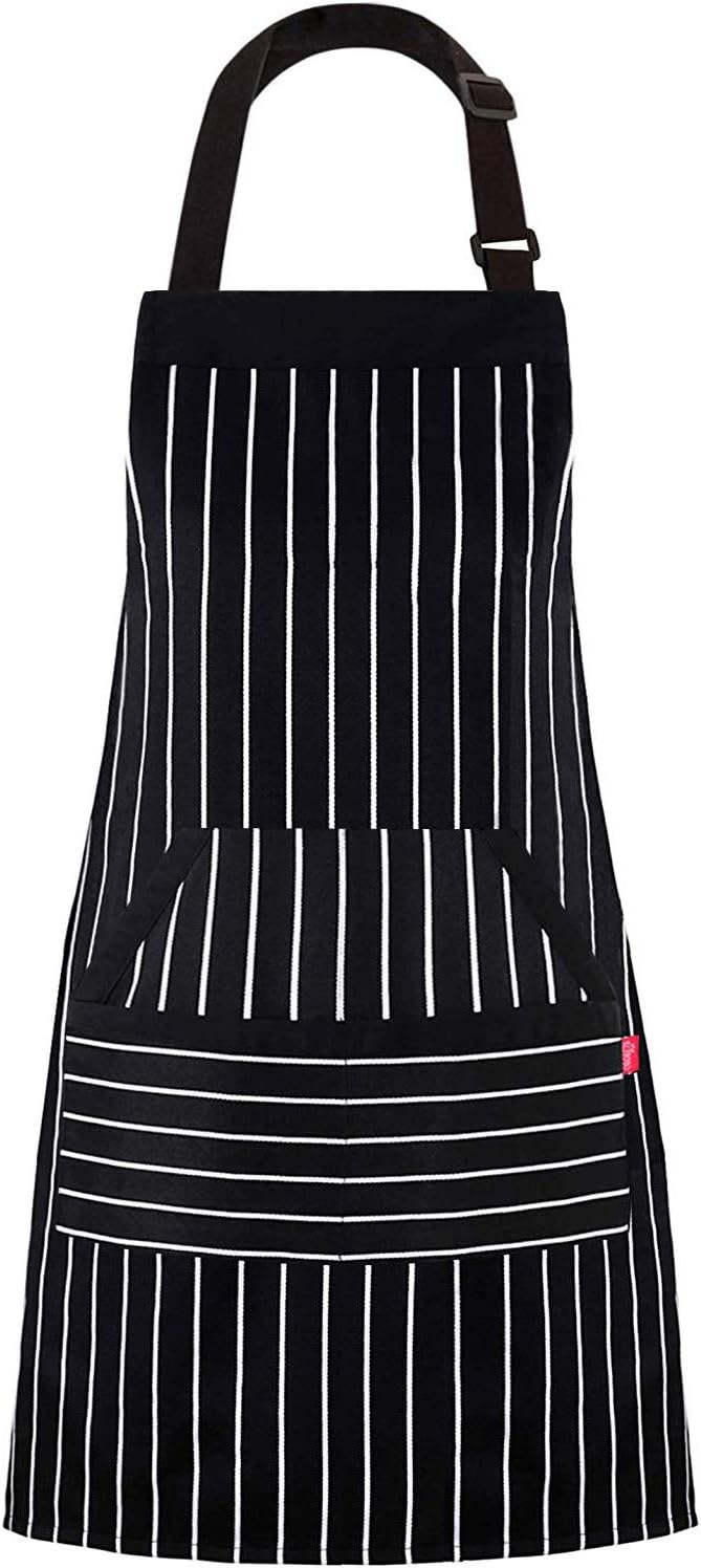 Delantal cocina ajustable con bolsillos negro blanco