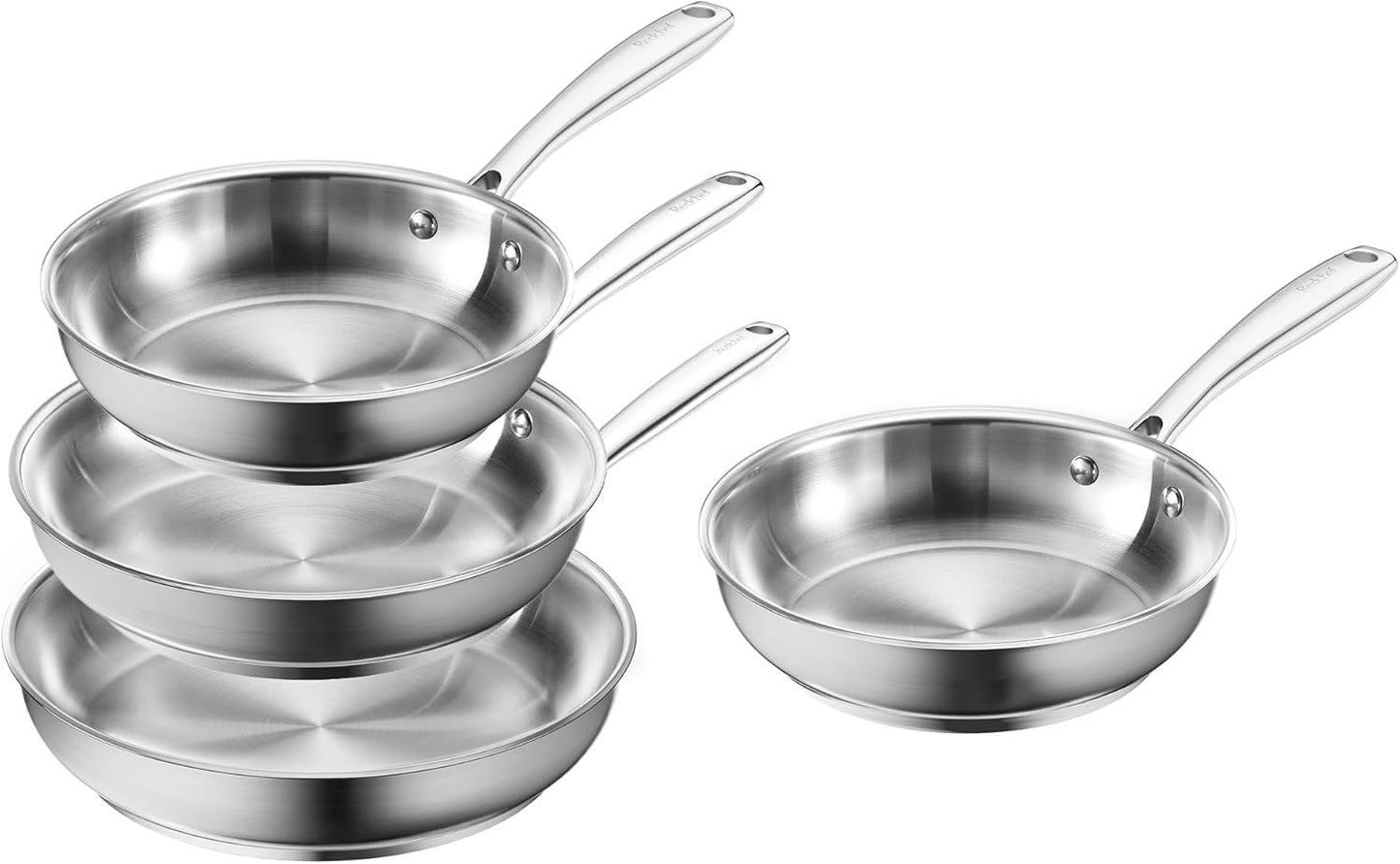 Set 4 Sartenes Acero Inox Sin Recubrimiento Inducción