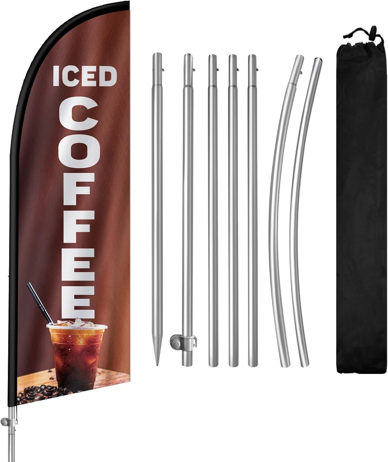 Bandera café helado 8ft con poste y pico tierra