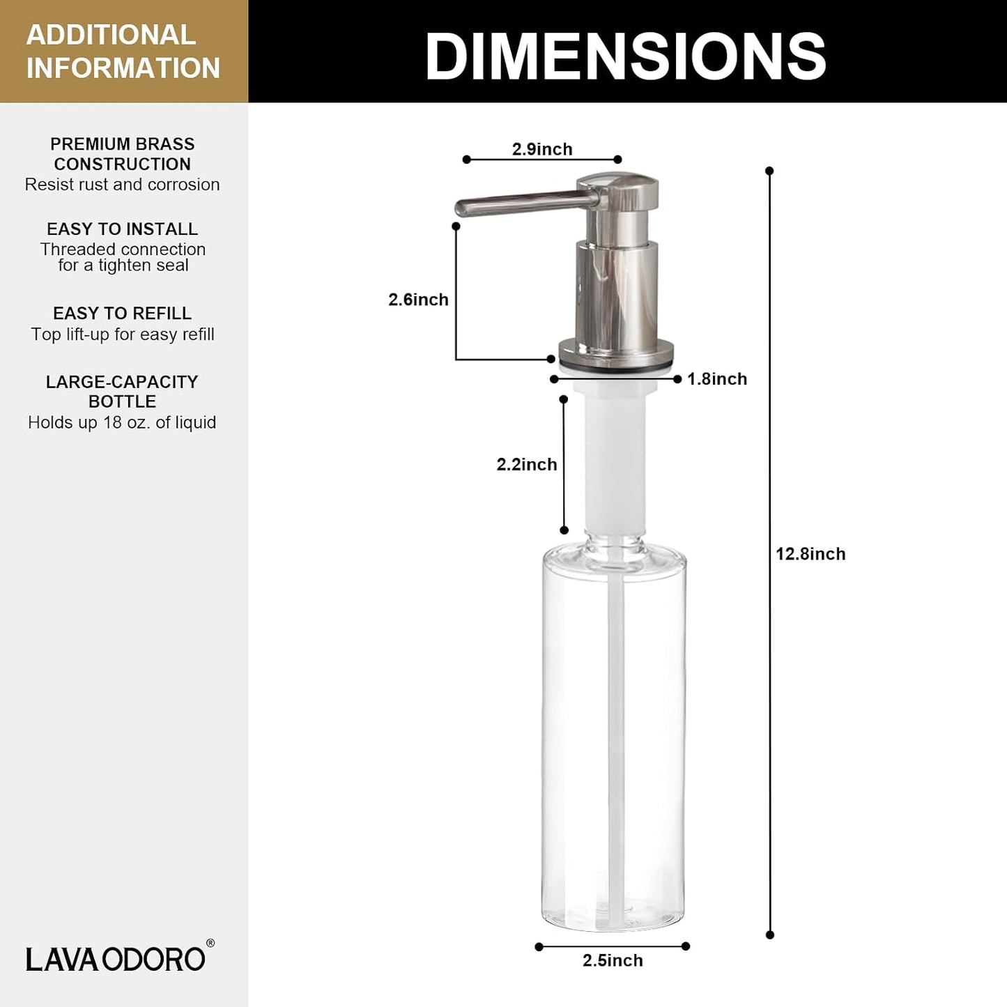 Dispensador jabón cromado cocina bomba latón botella 18oz