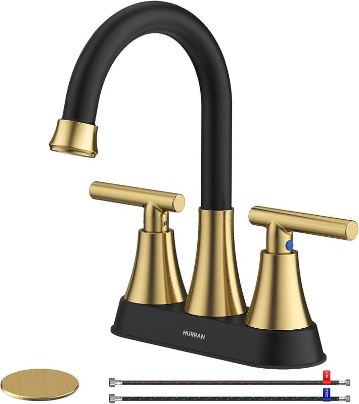 Grifos baño 4" negro dorado desagüe sin plomo acero
