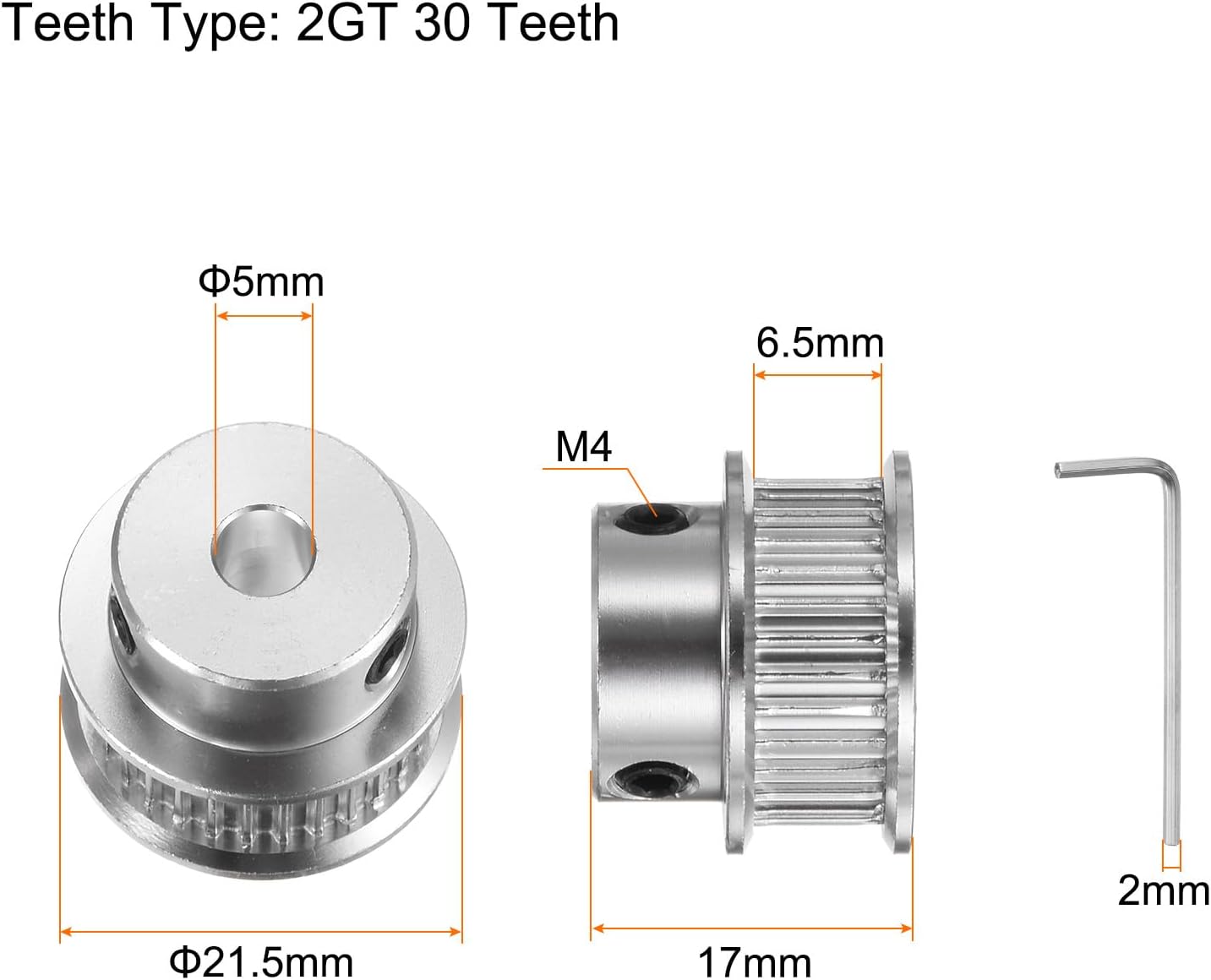 Polea distribución 2GT aluminio 0.846pulg 30 dientes