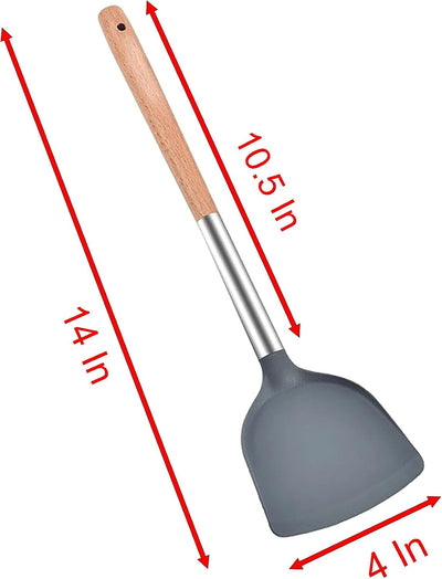 Espátula silicona 14pulg color gris mango madera cocina